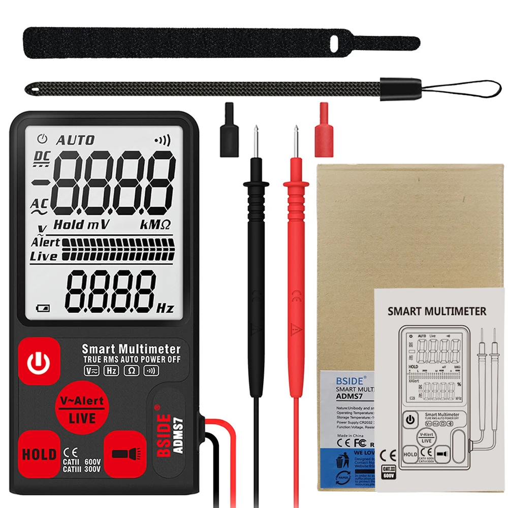 Ультра-Портативный Цифровой мультиметр BSIDE ADMS7 S9CL Большой 3," ЖК-дисплей 3 он-лайн Дисплей вольтметр цифровой мультиметр переменного тока постоянного тока Напряжение бесконтактная проверка напряжения переменного Ом Гц Тестер
