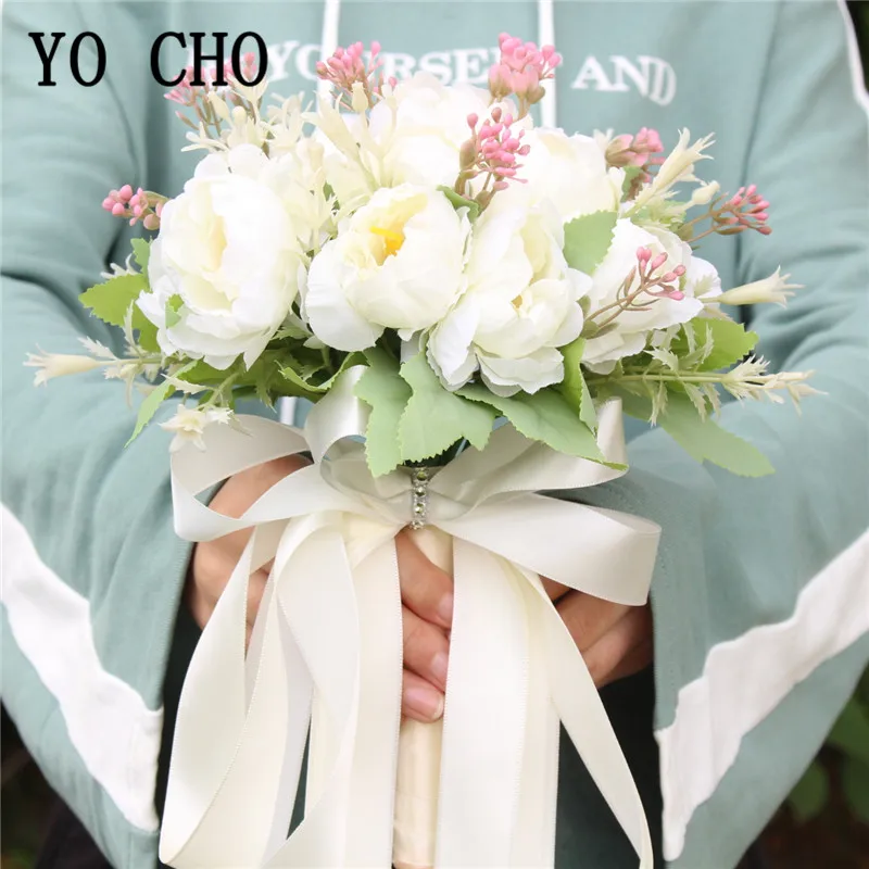 Йо Чо невесты букет свадебный цветок искусственная Шелковая Роза цветок дропшиппинг оливковые листья эвкалипта праздничное свадебное