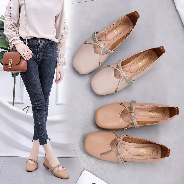 

2019 Autumn New Style Shoes Women's Korean-style Chunky-Heel Semi-high Heeled Low-Cut Square Head Flat Mary Jane WOMEN'S Shoes