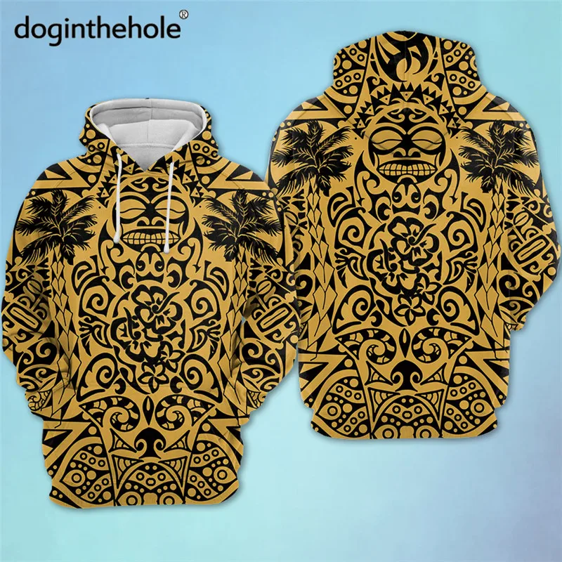 

Doginthehole Vintage Samoan Hawaii Hibiscus Print Women Hoodies Polynesian Tribal Long Sleeve Sweatshirts Lady Large Size Tops