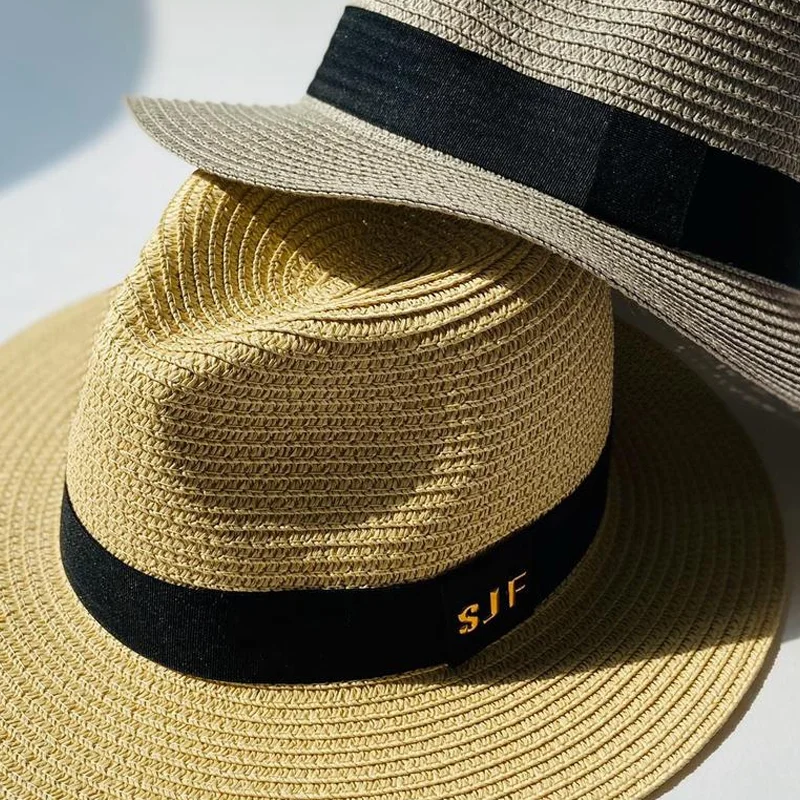 Custom Floppy Straw Sun Hat With Mental 