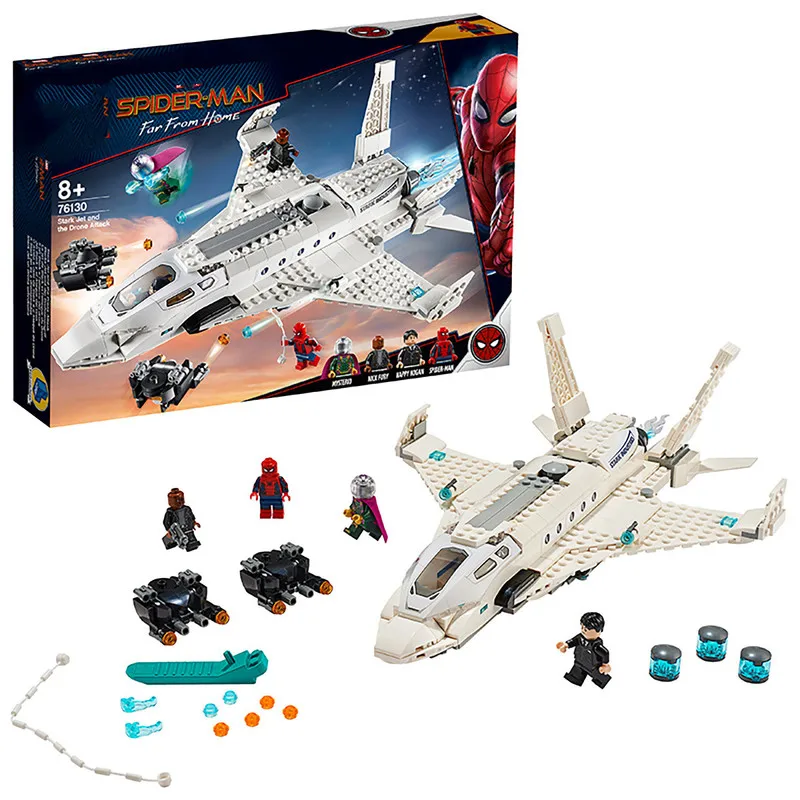

Avengers 4 Endgame Avengerss Spider Man Stark Jet and Drone Attack Set Compatible Legoing 76130 76129 Building Blocks Bricks Toy