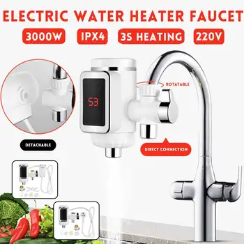 

220V 3000W Electric Water Heater Heating Waterproof LED Display Home for Bathroom Kitchen Tap Instant Hot Water Faucet Heater