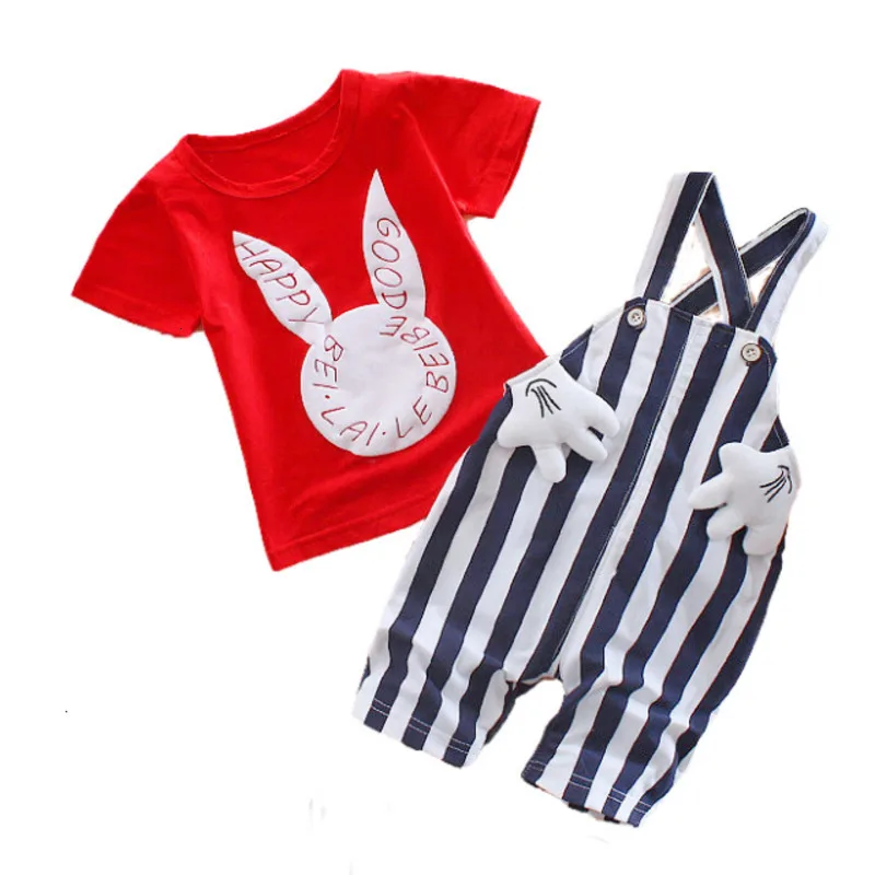 

Summer Baby Clothes Suit Children Boy Girls Cartoon Rabbit T Shirt Strap Shorts 2Pcs/set Toddler Casual Clothing Kids Tracksuits