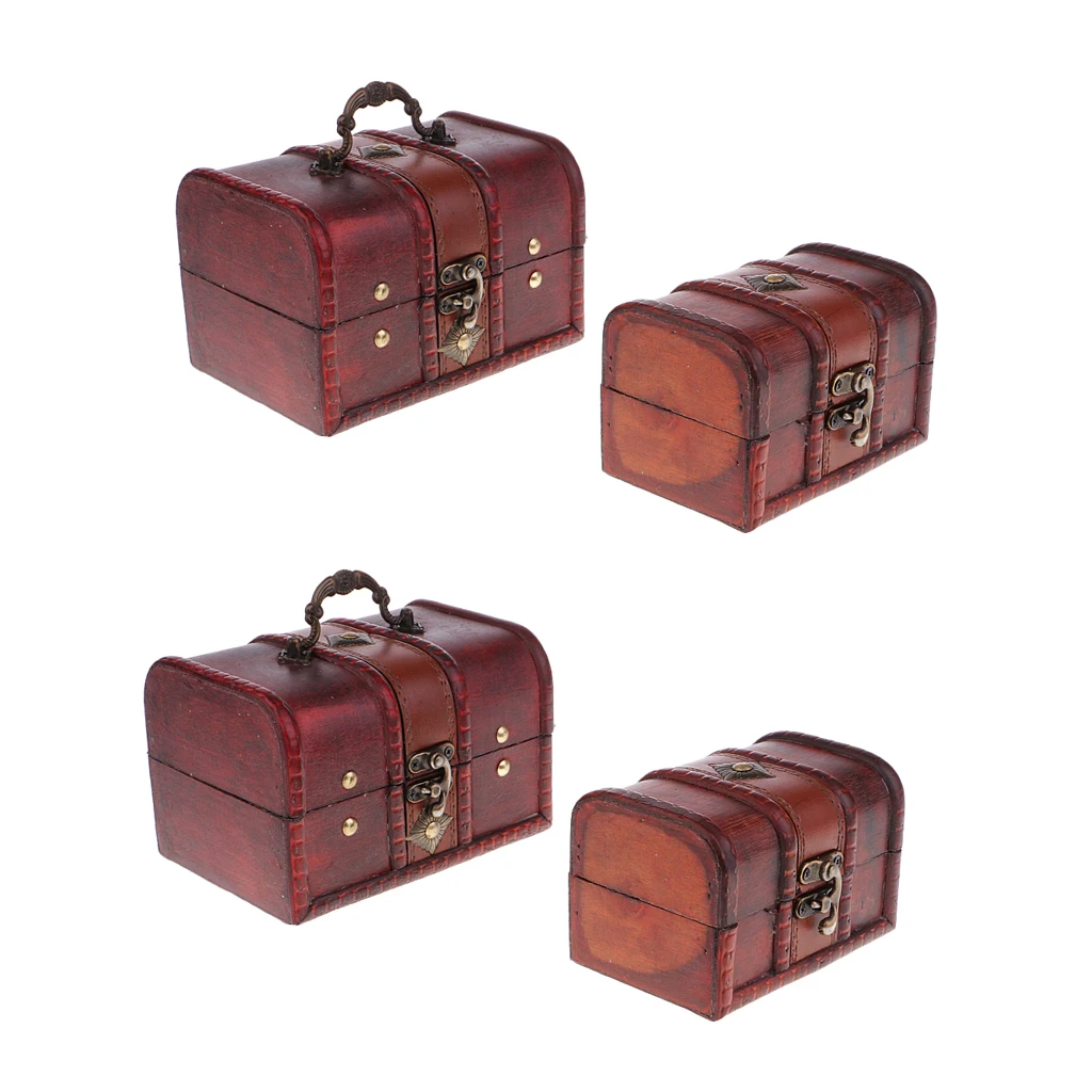 4x Wood Jewelry Box Necklace Bracelet Storage Lockable Treasure Chest Home Decor