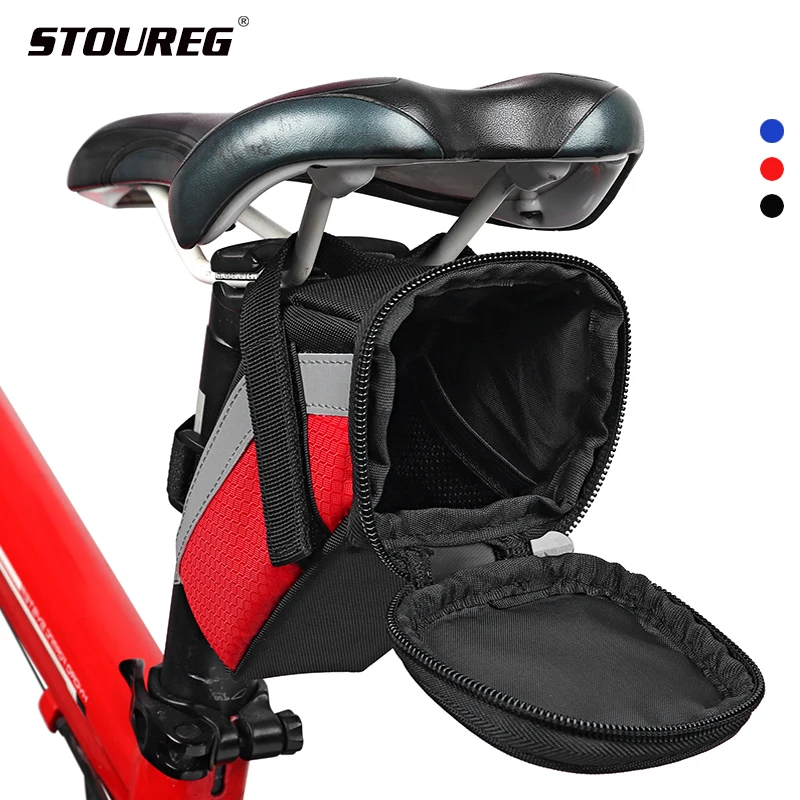 Sacoche Selle VTT – Tissu Oxford Imperméable – Bandes Réfléchissantes – 21x9x9,5 Cm – Fixation Rapide Sans Outil - 9