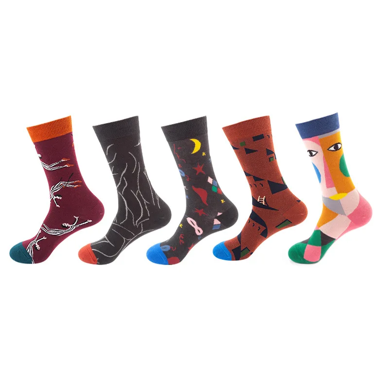 5 пар мужских носков хлопковые забавные носки с рисунками животных, фруктов, птиц, рыб, женские носки новые подарочные носки на весну, осень и зиму - Цвет: M-5pair