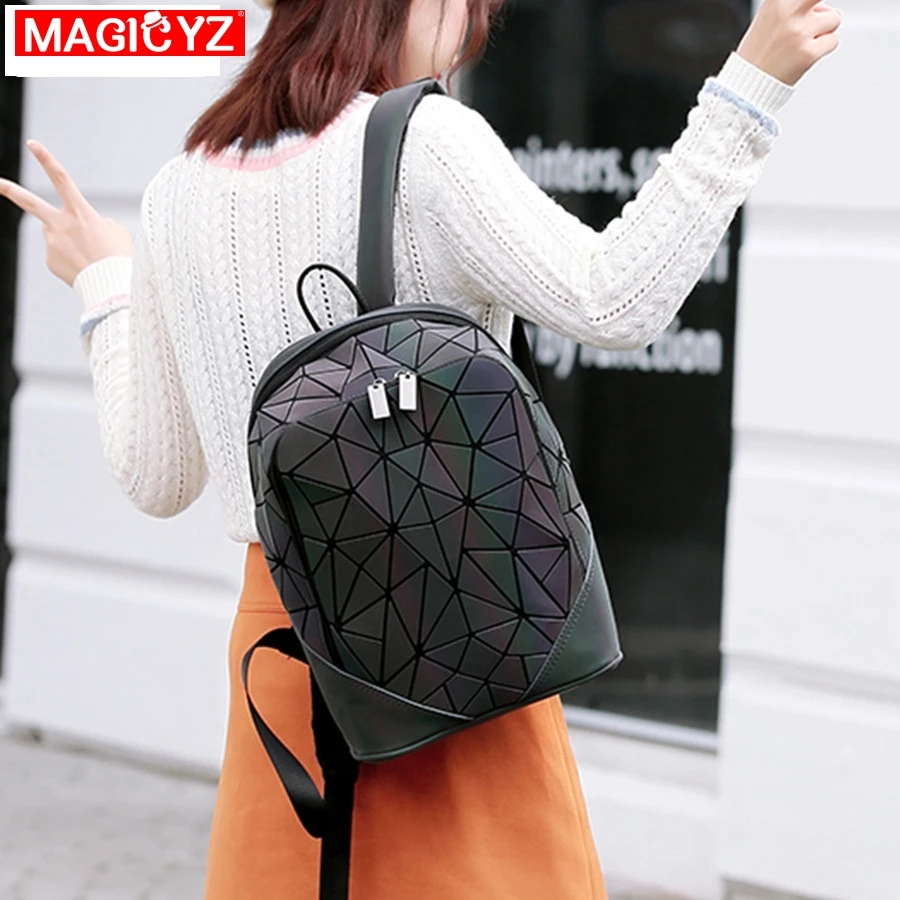  Women Backpack Luminous Geometric Plaid Female Backpacks For Teenage Girls Bagpack Bag Holographic  - 4000159795810