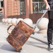 MAHEU, мужской чехол на колесиках из высококачественной натуральной кожи для путешествий, большие модные сумки для багажа, Сумки из натуральной кожи для выходных с роликом