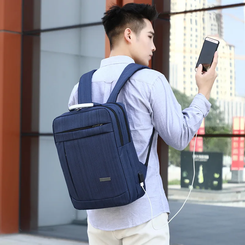 

2019 Men Solid Color Business Denim Verticle Soft Surface Mature USP Port Computer Backpack