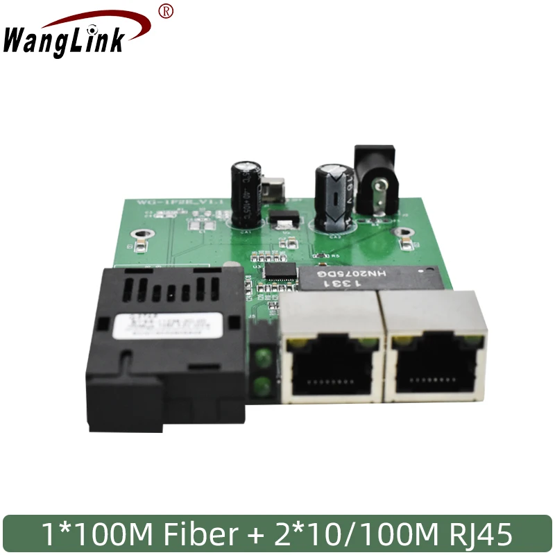 Wanglink 1 SC 2 RJ45 Fast Ethernet Switch 10/100M Fiber Optical 20KM Media Converter Single Mode fiber Port Board PCB wanglink wholesale price skd ckd 4 port poe switch ethernet switch pcb board poe ieee802 3af at suitable cctv nvr