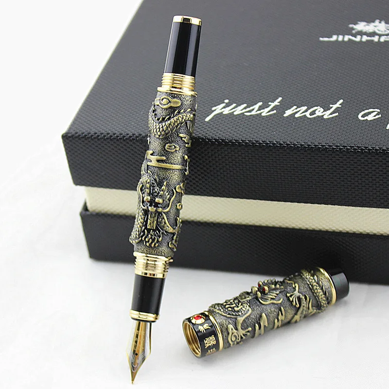 JinHao ювелирное изделие с двойным драконом роскошная авторучка винтажная башня 18KGP