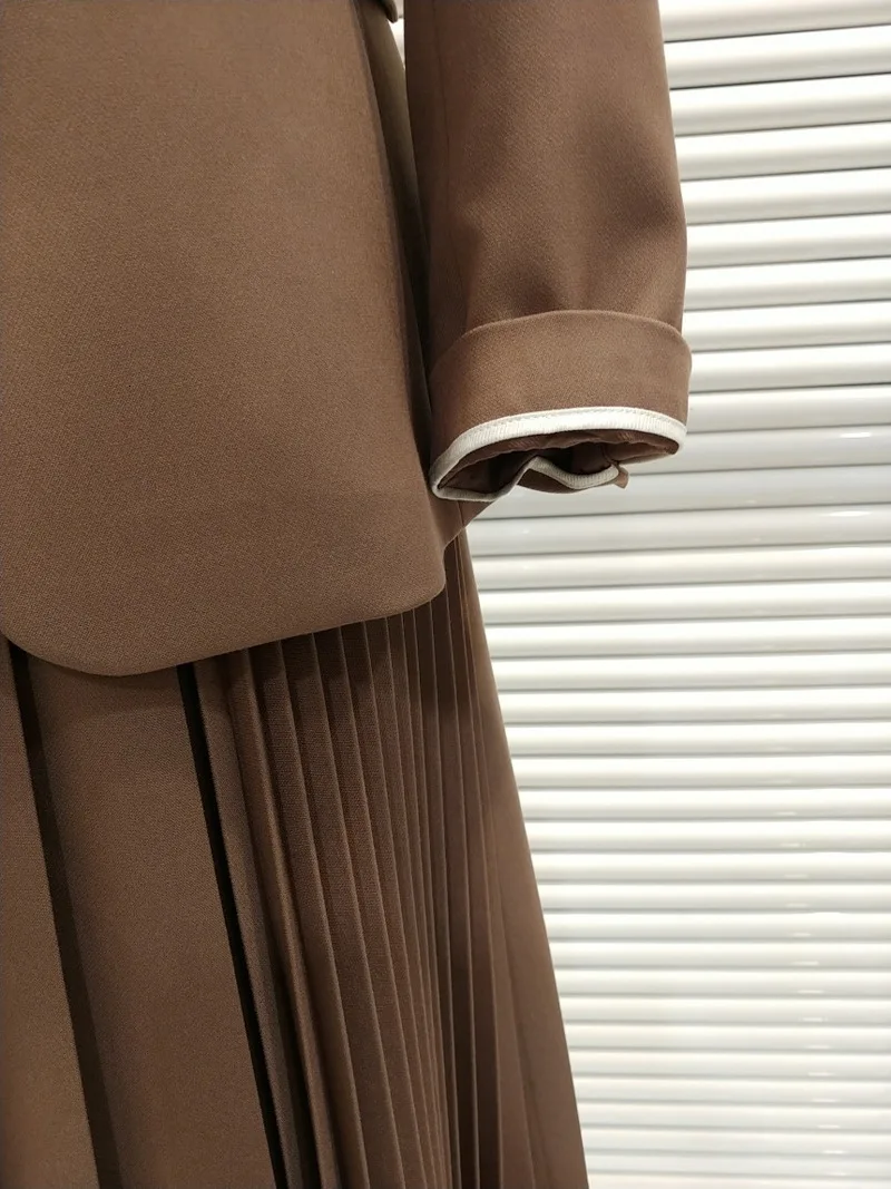 [EWQ] Осень пояс с длинными рукавами пальто с отворотом модный тренд свободный удобный женский толстый высококачественный клубный пиджак верблюжьего оттенка QF503