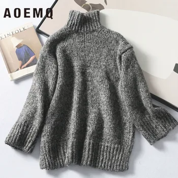 

AOEMQ Winter Thick Sweaters Wide Long Sleeve Kintted Warm Sweaters Turtlenck Collar Pullover for Park Date Wedding Wear Clothing