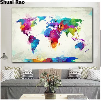 

Watercolor World Map 5D diy Diamond Painting Stitch Cross Full square drill Diamond Embroidery Mosaic patterns 5d puzzles toy,