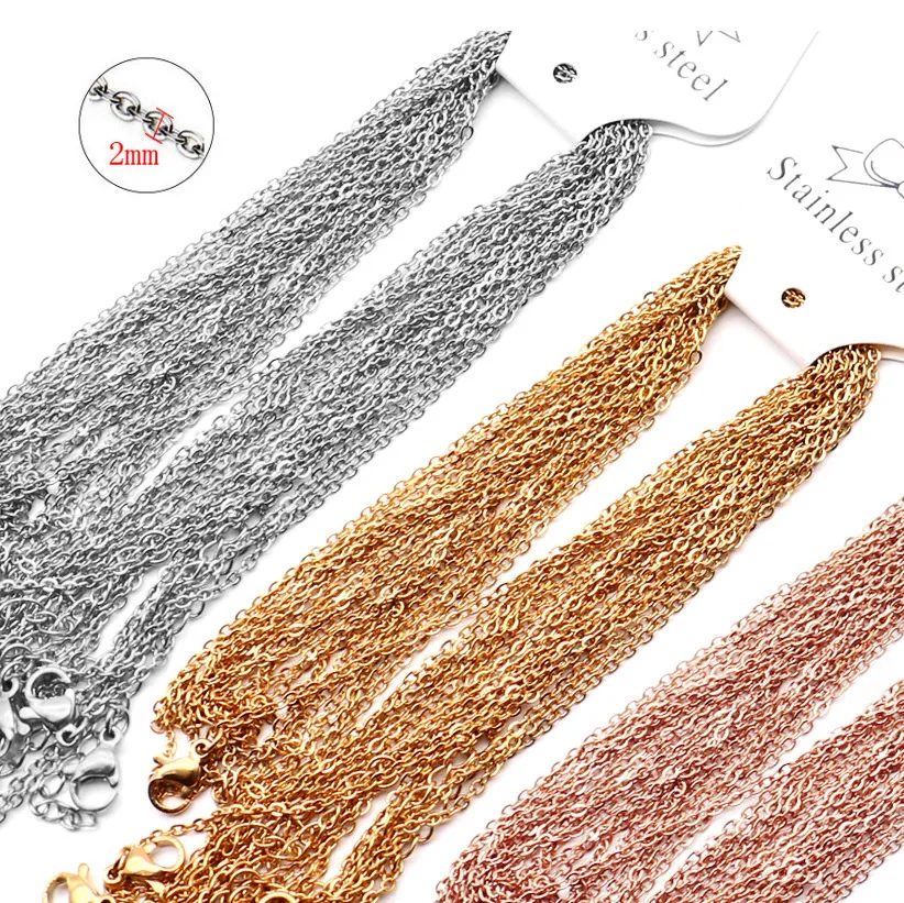 

50cm Stainless Steel Necklace Chains O-shaped Rose Gold Silver Cross Chain DIY Snap Jewelry Making Chain with Lobster Clasp