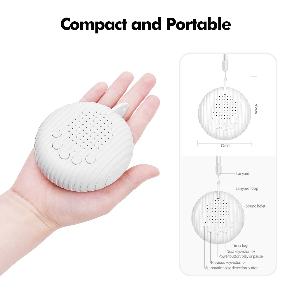 Portable Baby Sleep Machine White Noise Sound Machine 10 Soothing Sounds 15/30/60min Timer Volume Adjustable USB Rechargeable_voghion.com
