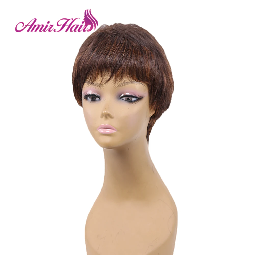 Amir short straight synthetic wigs For African American Women High Temperature Fiber Ombre Burgundy Blonde Grey Cosplay Hair - Цвет: P4/30