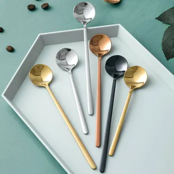 

304 Stainless Steel Child Spoon Coffee Stirring Small Round Spoon Creative Golden Dessert Cake Children's Tableware Honey Spoon