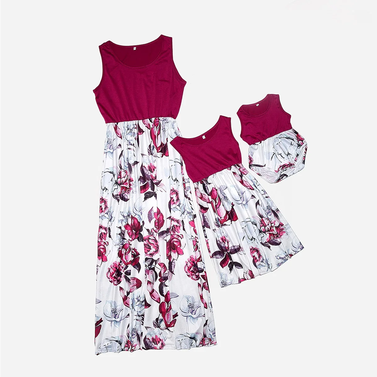 Платья-майки для мамы и дочки одежда для мамы и дочки одинаковые комплекты для семьи платье для мамы, мамы и девочки детский комбинезон+ штаны - Цвет: MK-Fucia