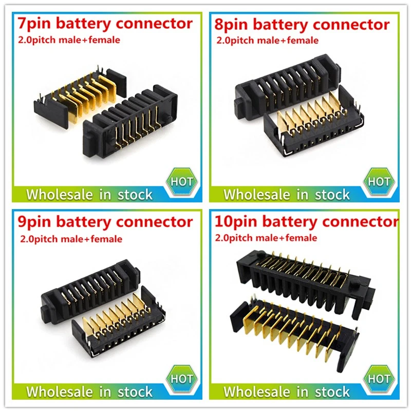 7, 8, 9, 10pin разъем для аккумулятора ноутбука шаг 2,0 мм держатель зажим слот контактный штекер и гнездо 180 градусов изгиб ноги 1 пара