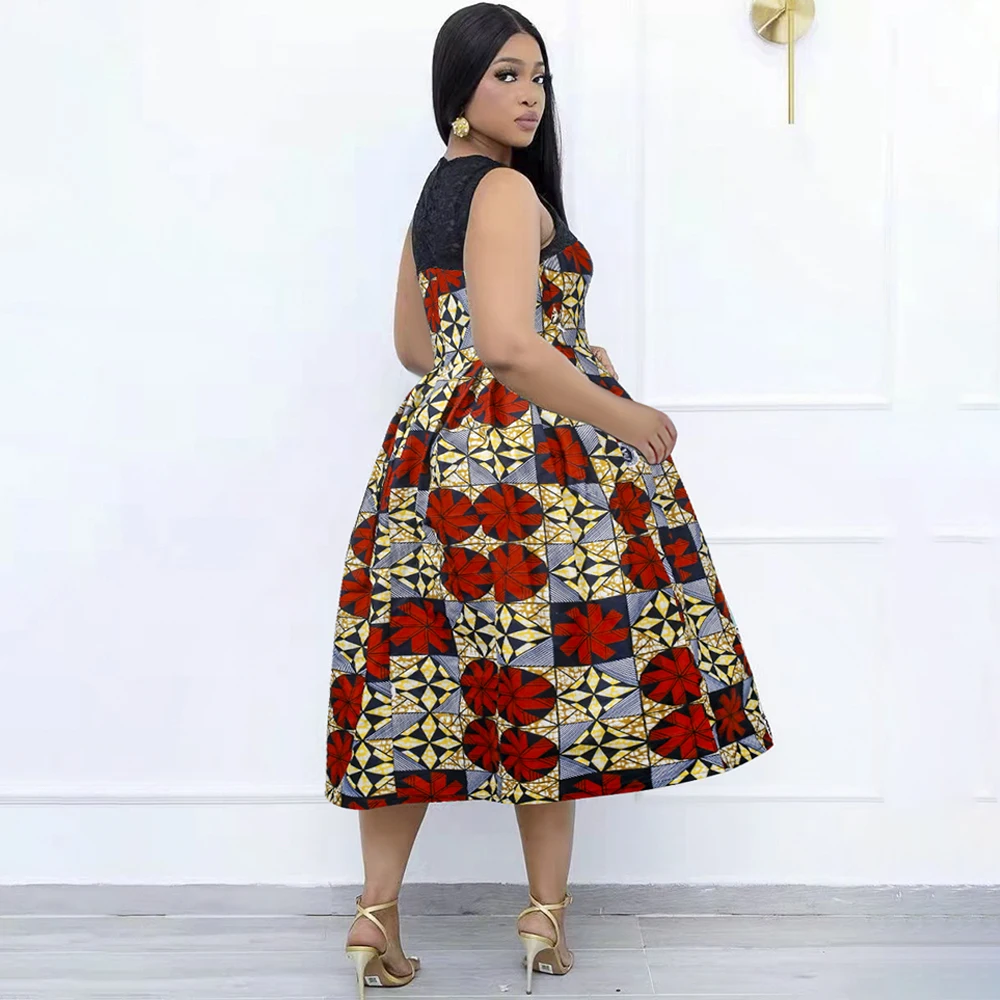 MD African Dresses For Women Traditional Dashiki Print Wax Lace Maxi Dress Ankara Boho Robe Kaftan Boubou Wedding Party Vestidos