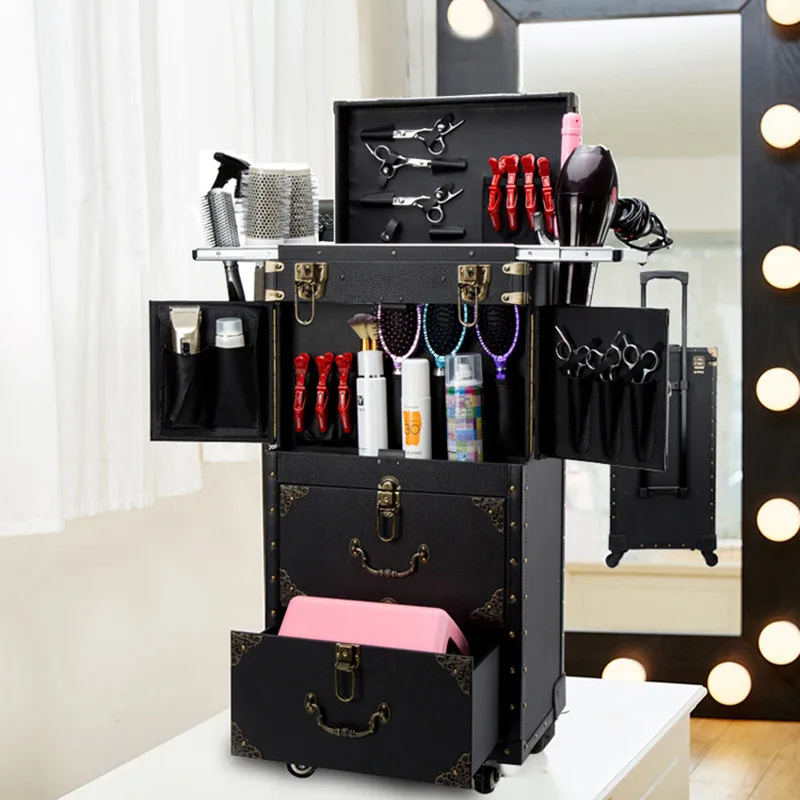 

Hairdressing Toolbox Hairstylist Trolley Personality Retro Drawer Toolbox Trolley on Wheels Metal Box Equipped with Tool Cabinet