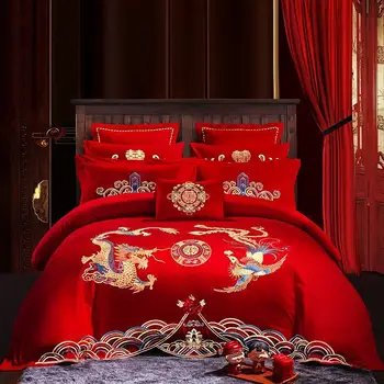 

2019 New Dragon and Phoenix fly together Pattern Printing Wedding Bedding Sets Series 100% Cotoon Duvet Cover Sets 4/6pcs