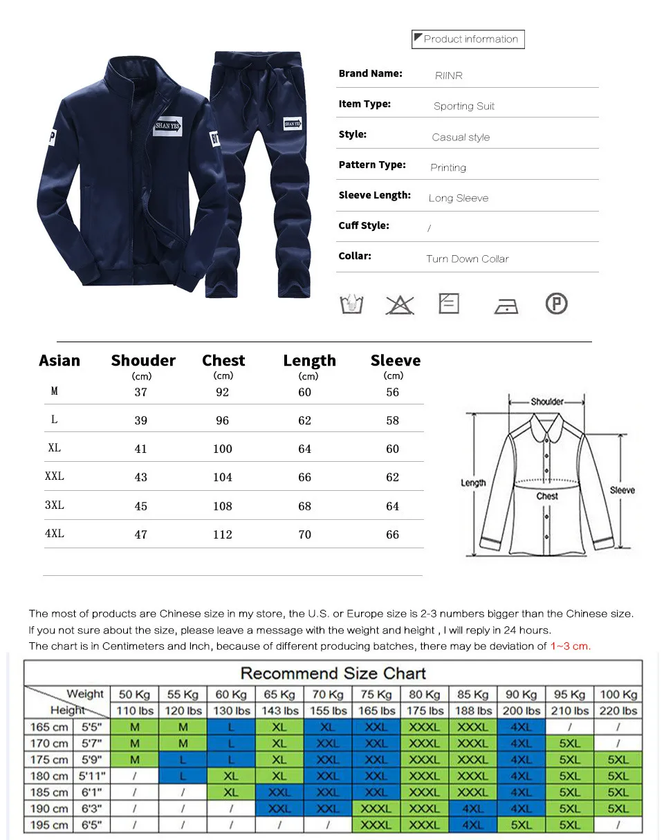 Riinr Fashion New Arrival Sporting Suit Men Spring Brand Casual Hoodies Two Pieces Set Sweatshirt+Sweatpants Mens Tracksuit