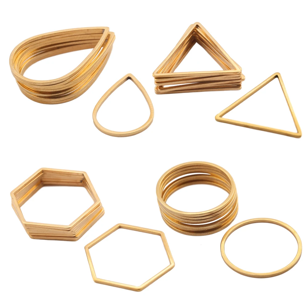 

10Pcs Stainless Steel Gold Plated Teardrop Earrings Connectors Rectangle Circle Ring Charms Diy for Jewelry Making Accessories