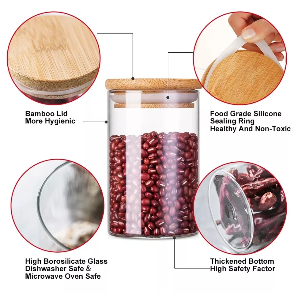 Glass Jar With Lid Cookie Kitchen Storage Jars And Lids Mason Candy Spices Glass Container Wholesale Condiments Organizer 5