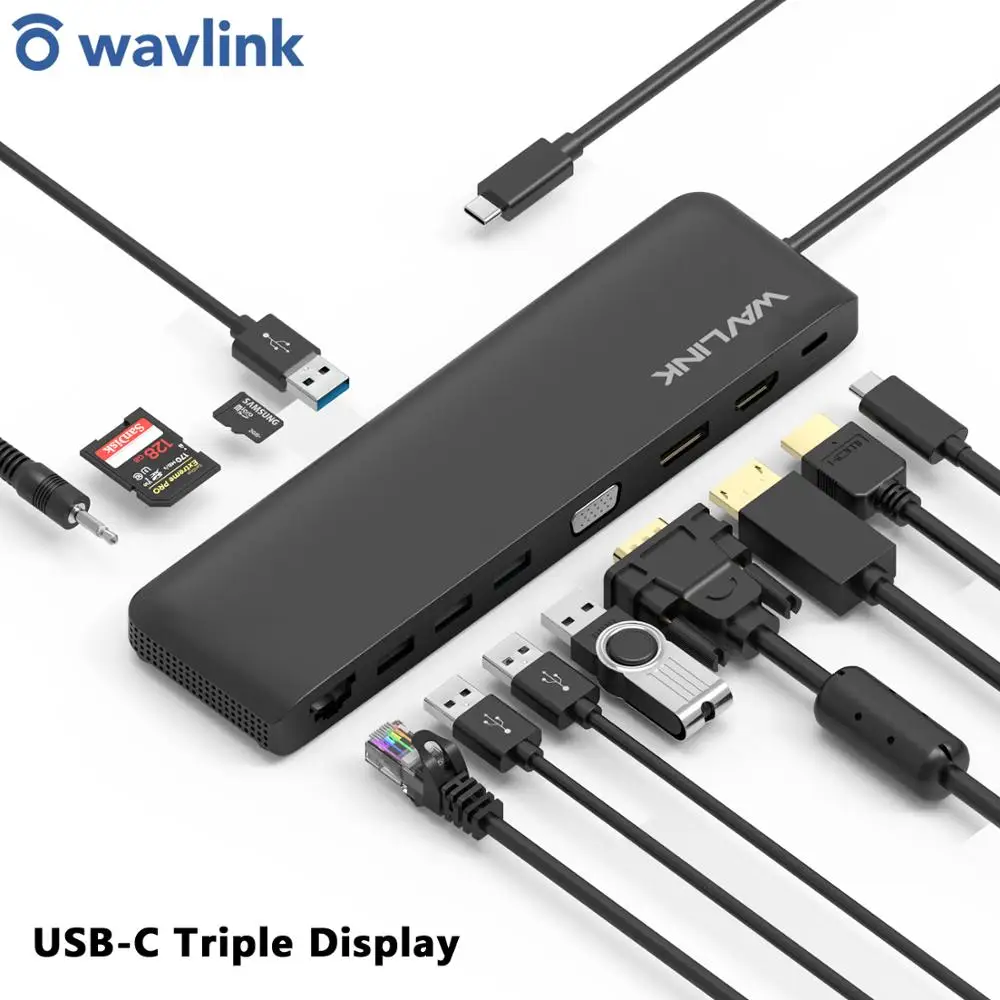 

Type C Triple Display 4K MST Docking Station USB-C USB3.1 Gen2 HDMI DP VGA USB Power Delivery Up to 100W Gigabit Ethernet Dock