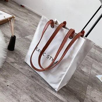 

Women Canvas Shopping Bag Female Canvas Cloth Shoulder Bag Environmental Storage Handbag Reusable Foldable Eco Grocery Totes