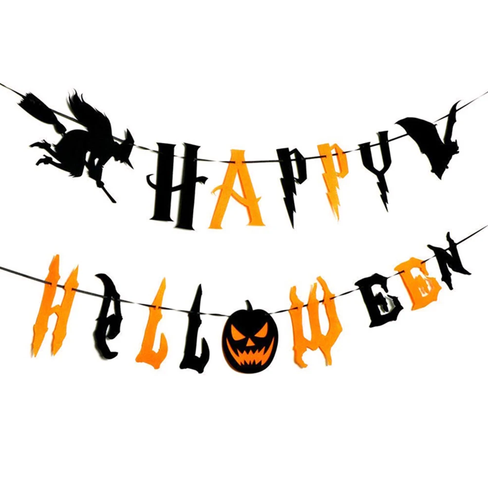

Happy Halloween Decoration Non-Woven Fabric Hanging Bunting Banners Pennants Party Favors Supplies + 3m Rope For Bar Garden Home