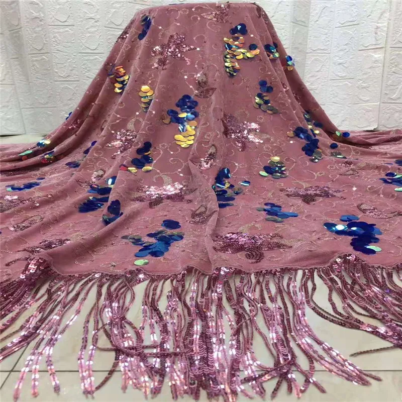 

Hot Sale Pink Velvet Lace Fabric 2019 High Quality African Lace Fabric with Sequins French Lace Fabric for Evening Dress