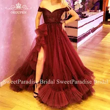 Великолепные платья с разрезом по бокам Бальные платья бордовый ткань французское кружево гофр оборки пышные Линии сладкий 16 Vestidos De 15 Anos вечерние платья