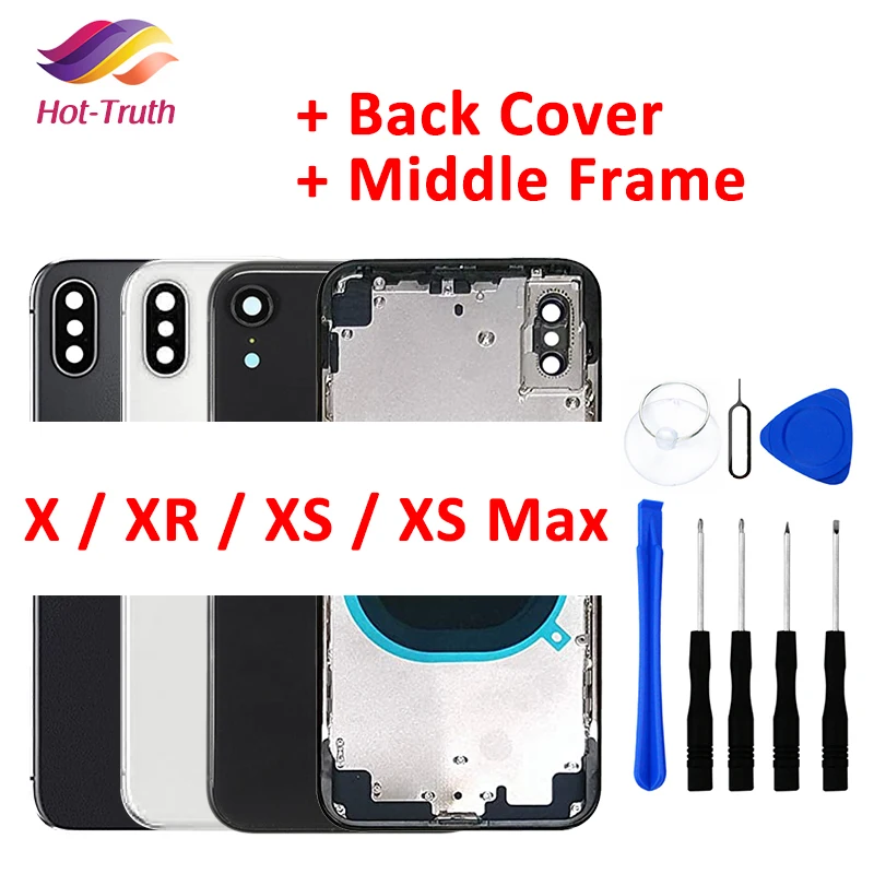 Задний корпус для iPhone X XR Xs Max SE задняя крышка аккумулятора + средняя рамка Шасси