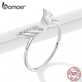 

bamoer GAR108 Pure 925 Sterling Silver Guardian Wings Open Finger Ring Adjustable Jewelry Gift for Her Glitter Fine Ancessory