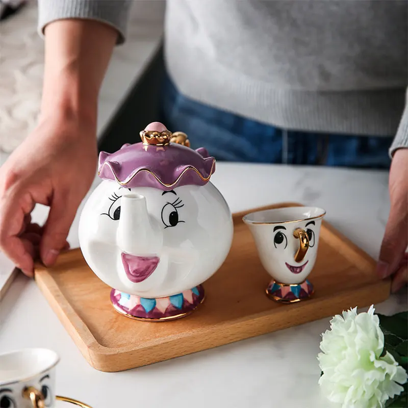 New-Cartoon-Beauty-And-The-Beast-Teapot-Mug-Mrs-Potts-Chip-Tea-Pot-Cup-One-Set