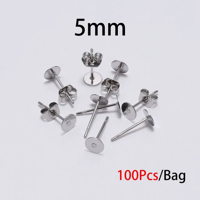 20-100pcs/lot Gold Stainless Steel Blank Post Earring Studs Base Pins With Earring Plug Findings Ear Back For DIY Jewelry Making 5 x 12mm