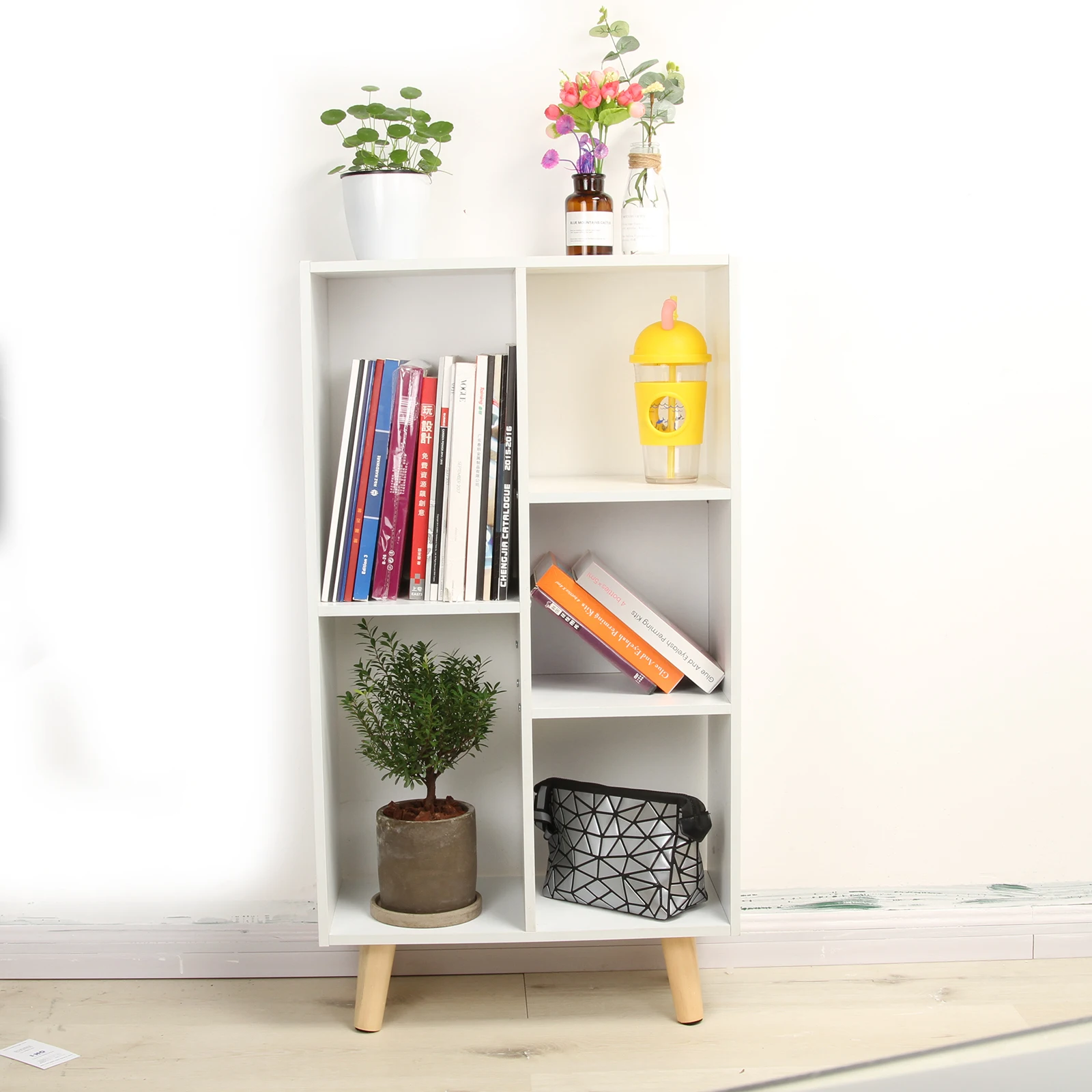 

92*50*25CM Anmas home White 3 Tier Bookshelf Bookcase Display Unit Divider Storage 5 Cube Shelf Casef for book toy Showcase
