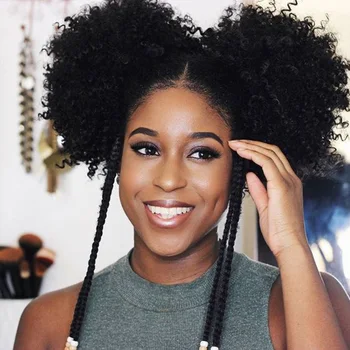 

MUMUPI African Afro Bun Short Kinky Curly Wrap Drawstring Puff Ponytail Bun Extension Synthetic Hair Large Round Ponytail