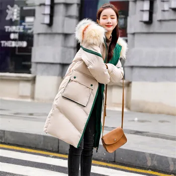 

Women Parkas Winter Cotton Jacket 2019 New Medium Long Wild Thick Warmth Down Cotton Outwear With Fur Collar Hooded Coats JIU030