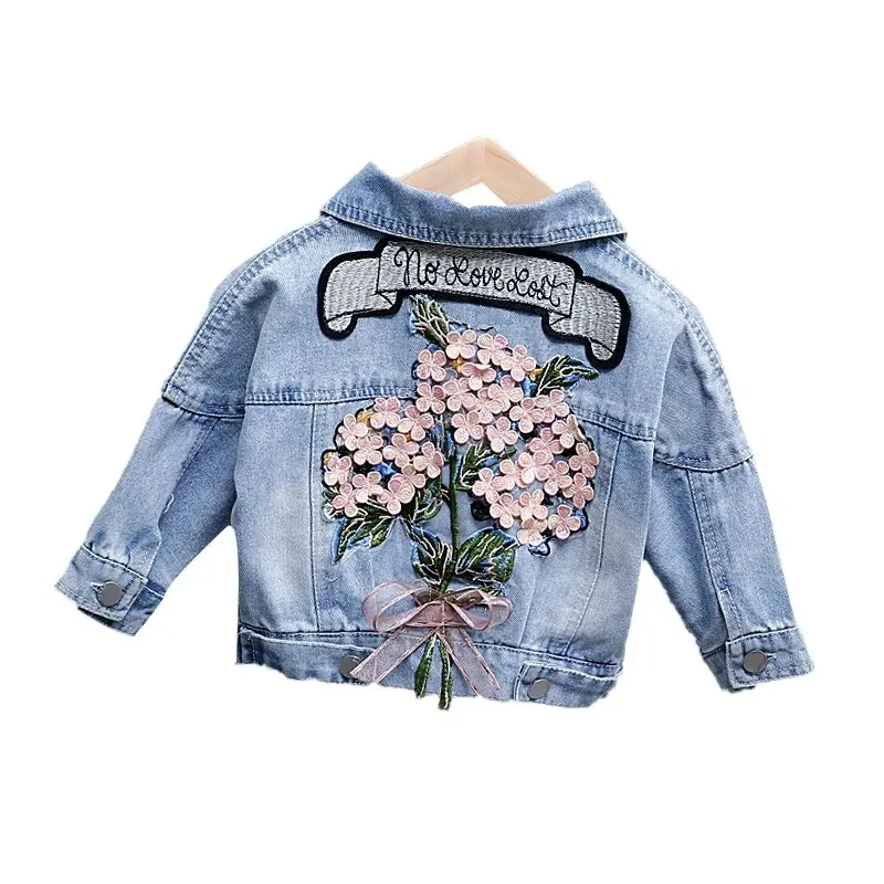Spring Autumn Kids Denim Jackets for Girls Baby New Flower Embroidery Coats Fashion Children Outwear Ripped Jeans Jackets 1-5Y