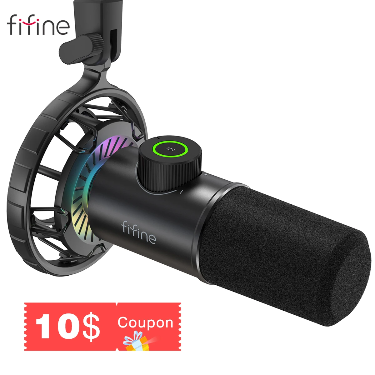 FIFINE Dynamic Microphone for windows&amplaptop USB Mic Gaming YouTube with Tap-to-Mute Button/RGB Light/Headphone Jack -K658 |