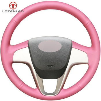 

LQTENLEO Pink Artificial Leather Car Steering Wheel Cover for Hyundai Solaris (RU) 2010-2016 Verna 2010-2016 i20 2009-2015 Accen