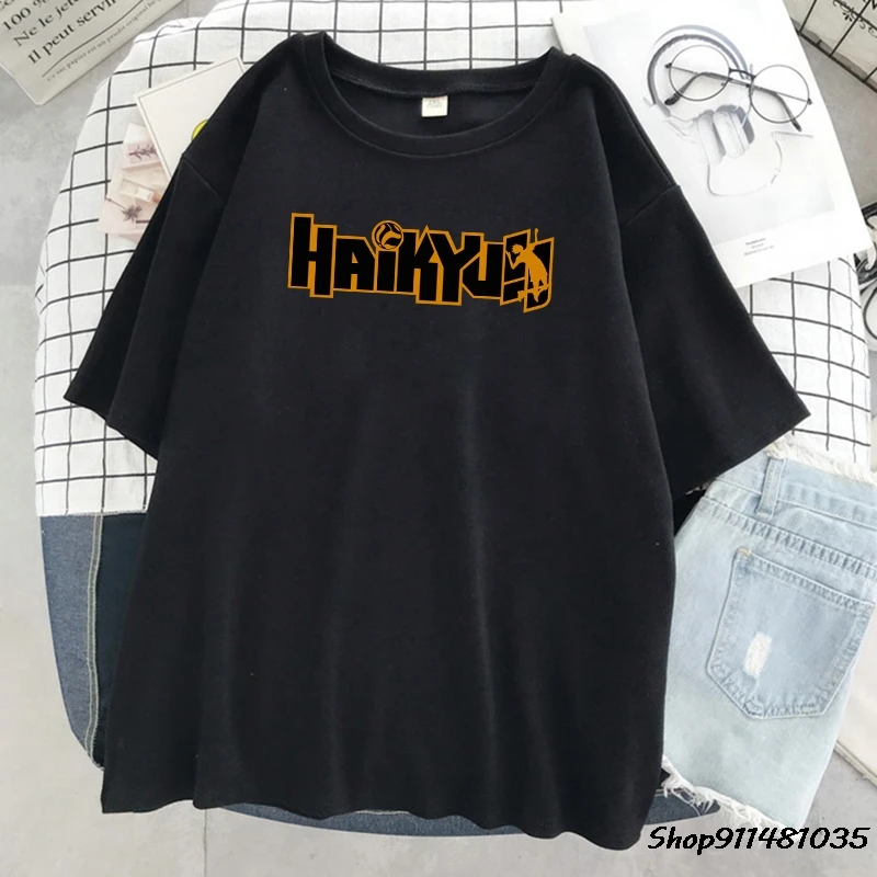 Уличная модная футболка с принтом в стиле Аниме Haikyuu свободная круглым вырезом и