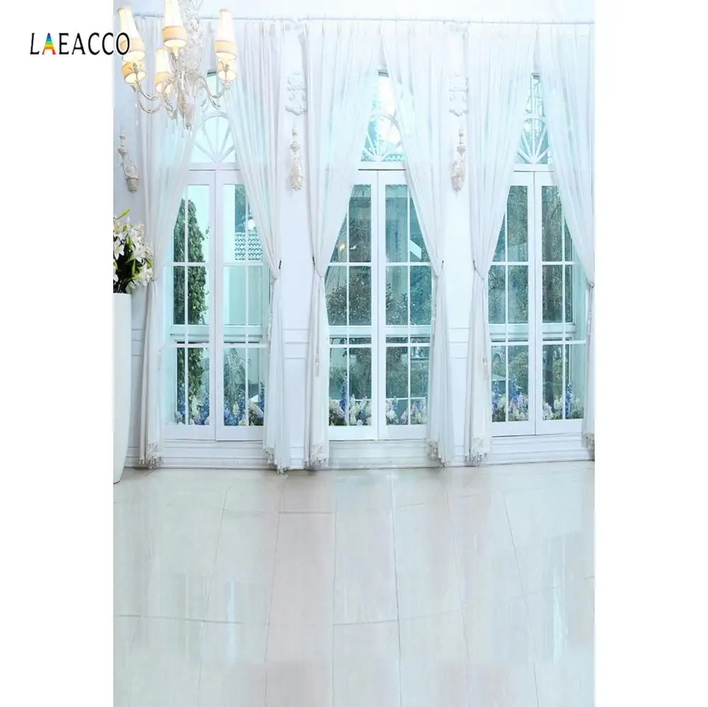

Laeacco Chandelier French Window Curtain Portrait Photographic Background Customized Photography Backdrops For Photo Studio