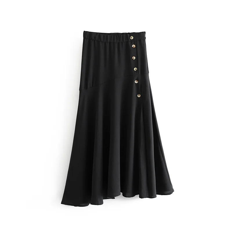 

2019 Spring Europe And America WOMEN'S Dress New Style Button Ornaments Mid-length Skirt 1167