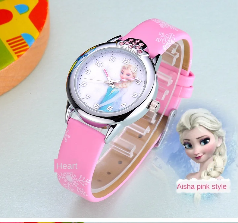 Часы Эльзы для девочек часы принцессы Эльзы на кожаном ремешке милые детские Мультяшные наручные часы подарки для детей часы для девочек 4